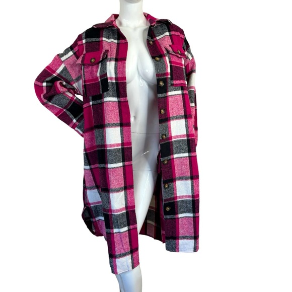 Miss Sparkling boutique shacket flannel long jacket fuchsia pink Barbie chic L - Picture 3 of 14